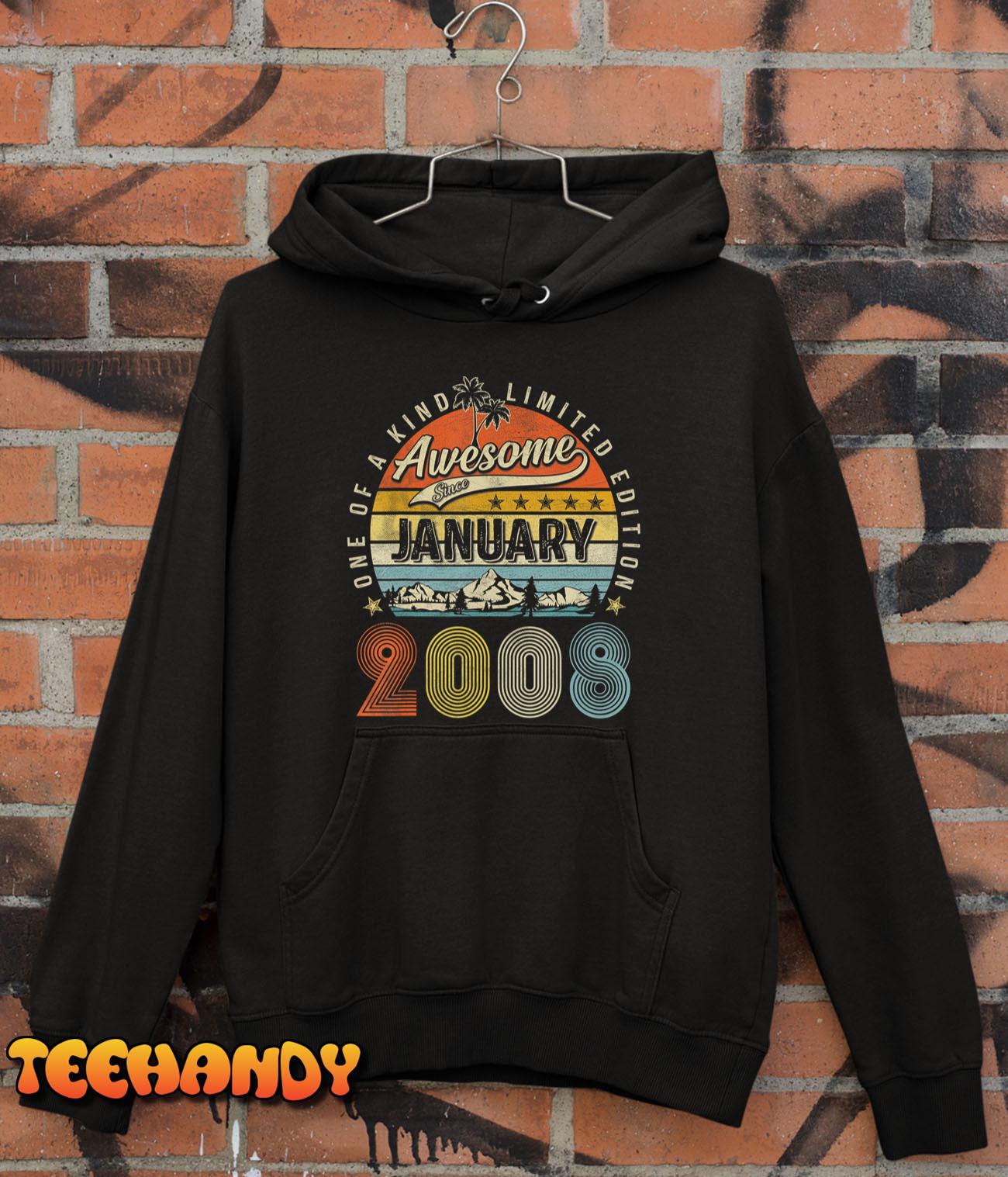 15th Birthday Gift Awesome Since January 2008 15 Year Old T-Shirt