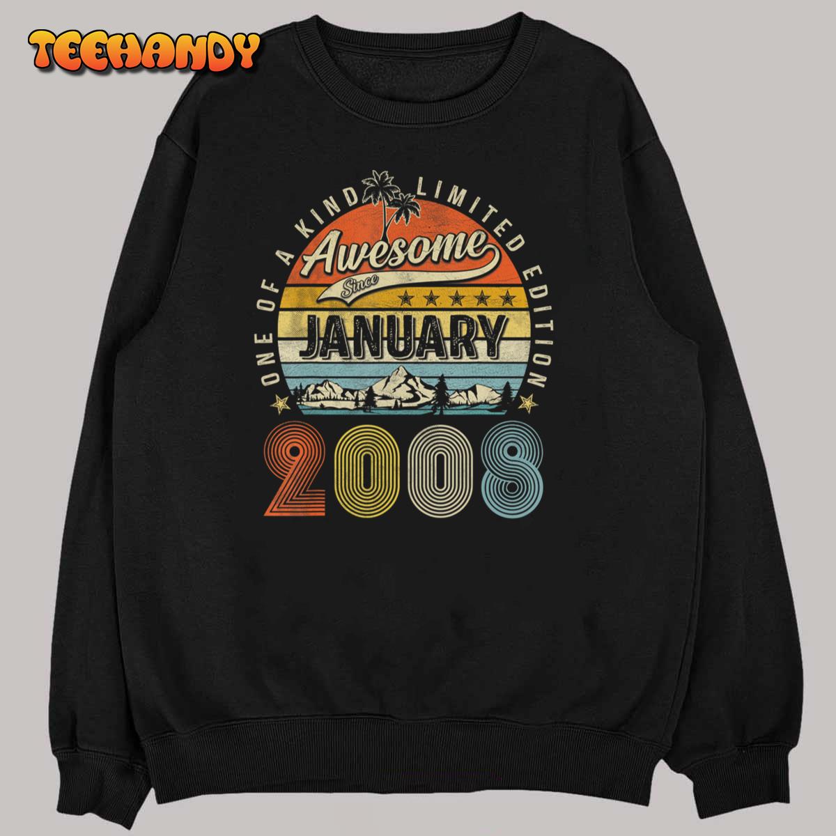 15th Birthday Gift Awesome Since January 2008 15 Year Old T-Shirt